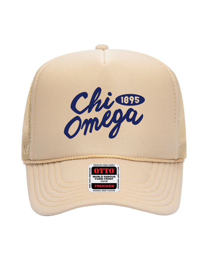 Cursive Embroidered Tan Sorority Trucker Hat