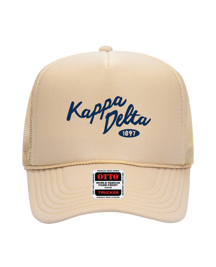 Cursive Embroidered Tan Sorority Trucker Hat