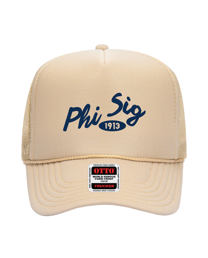 Cursive Embroidered Tan Sorority Trucker Hat
