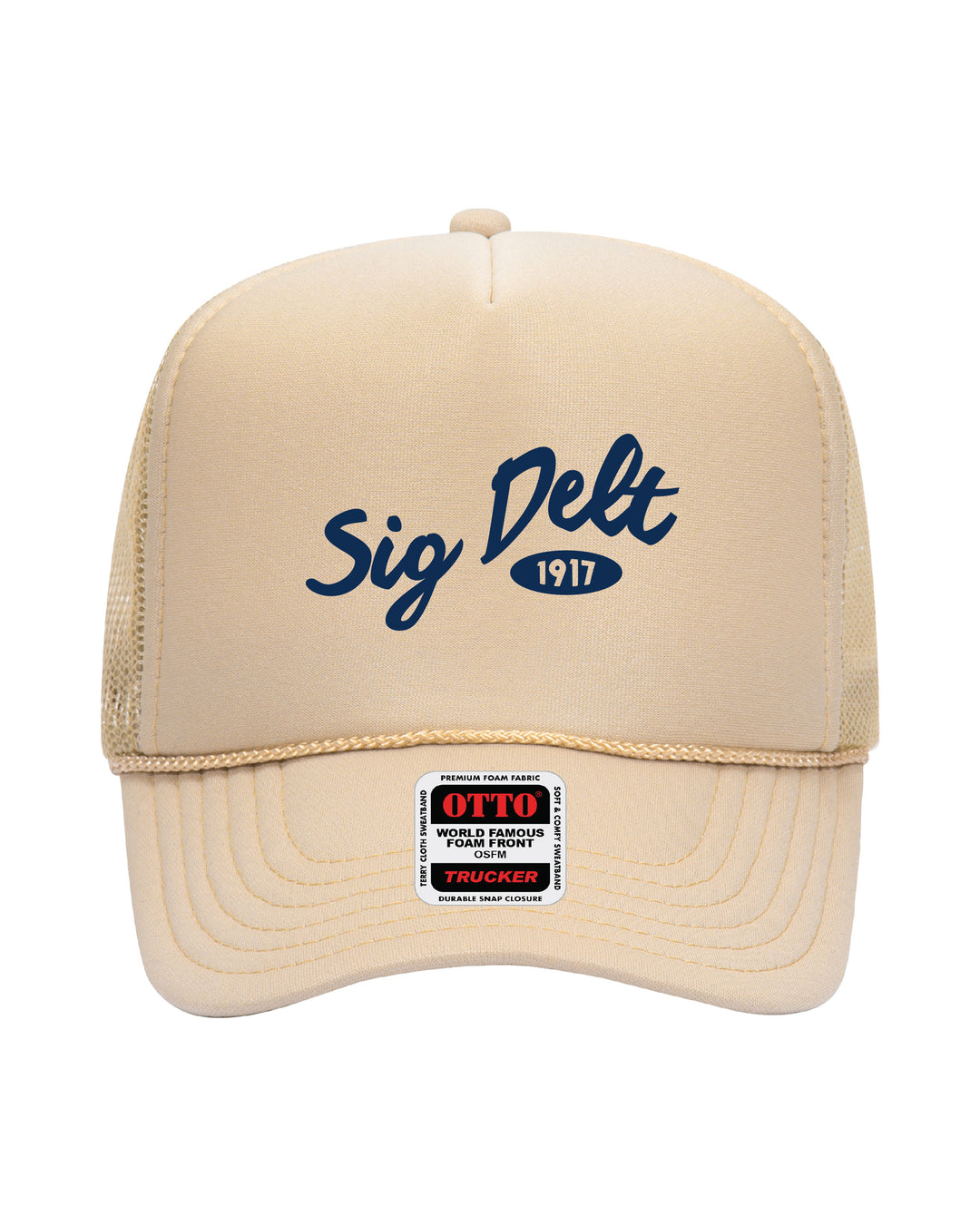 Cursive Embroidered Tan Sorority Trucker Hat