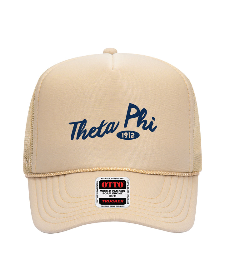 Cursive Embroidered Tan Sorority Trucker Hat