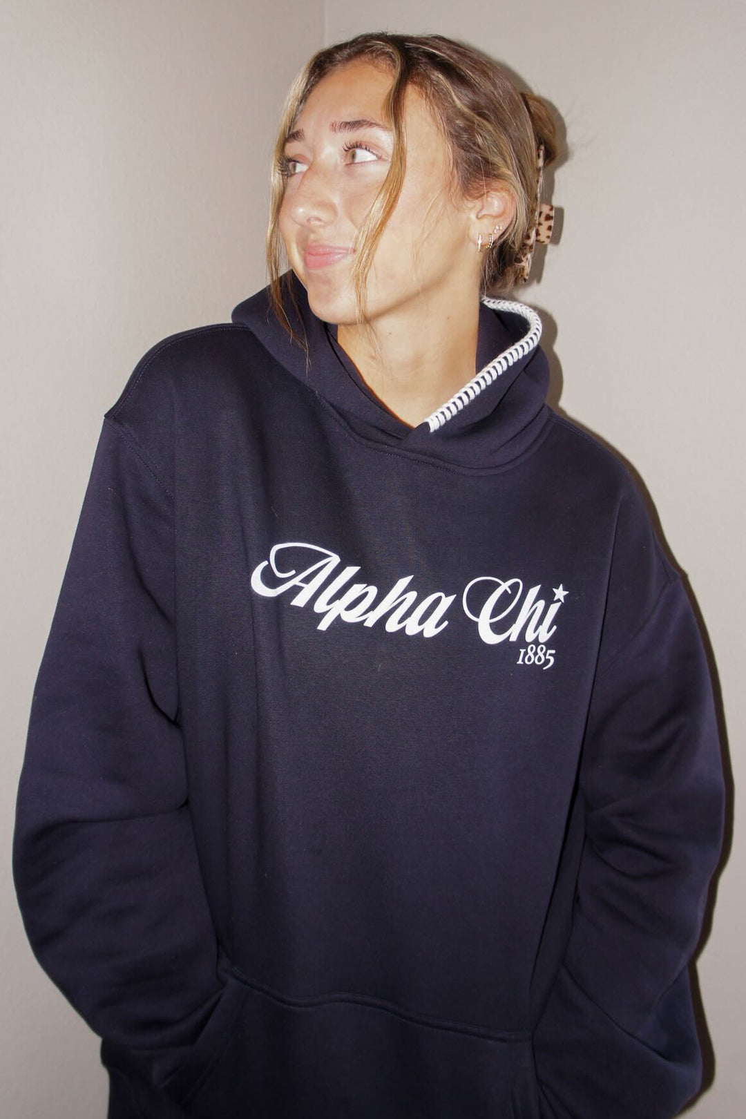 Star Script Hood Stitch Sorority Hoodie