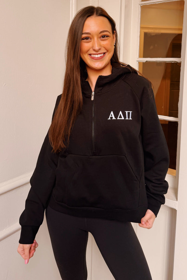 Greek Letters Embroidered 1/4 Zip Hoodie