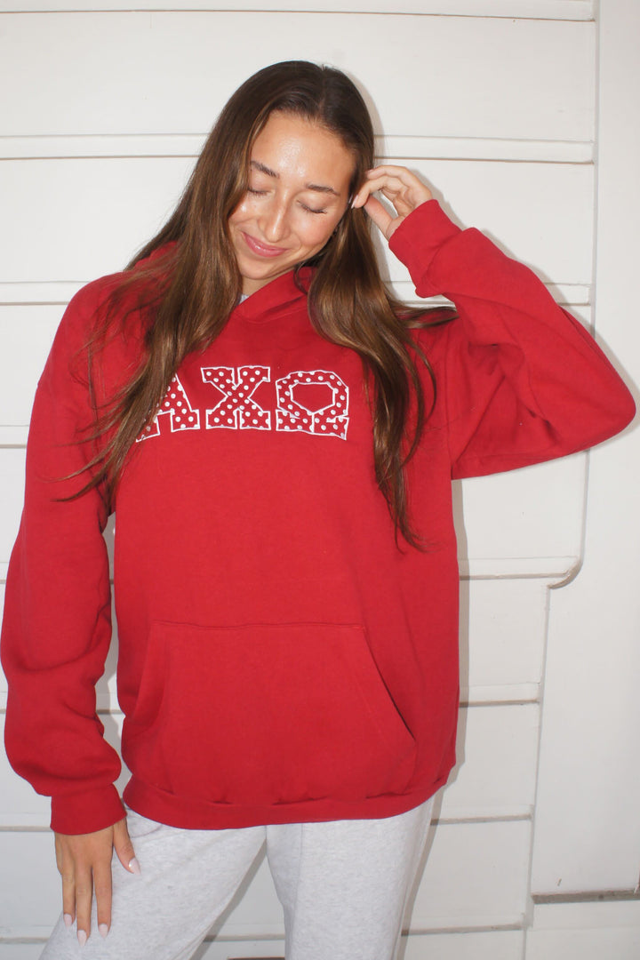Polka Dot Embroidered Sorority Red Hoodie
