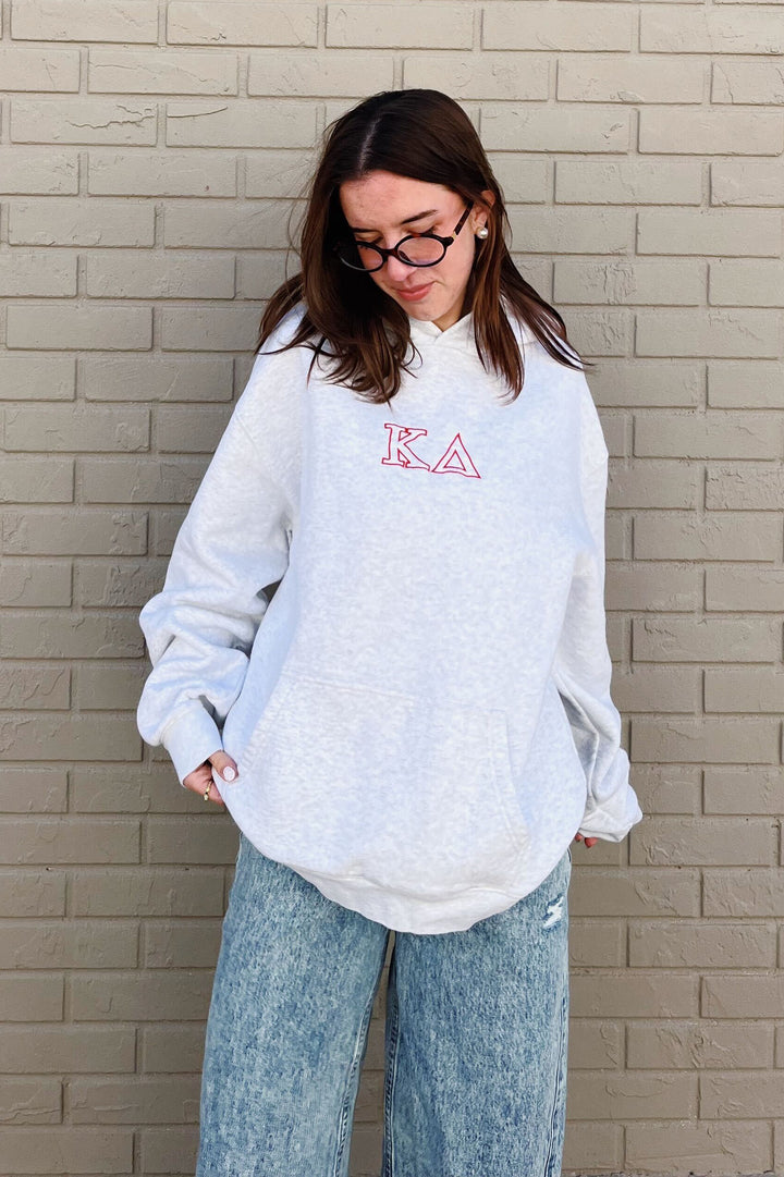 Embroidered Outline White Heather Sorority Hoodie