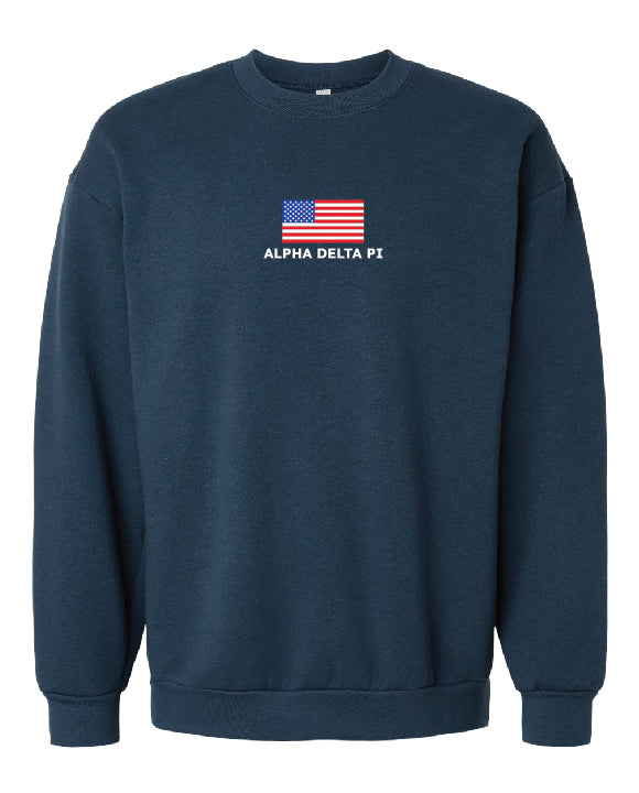 Embroidered Flag Navy Sorority Crewneck