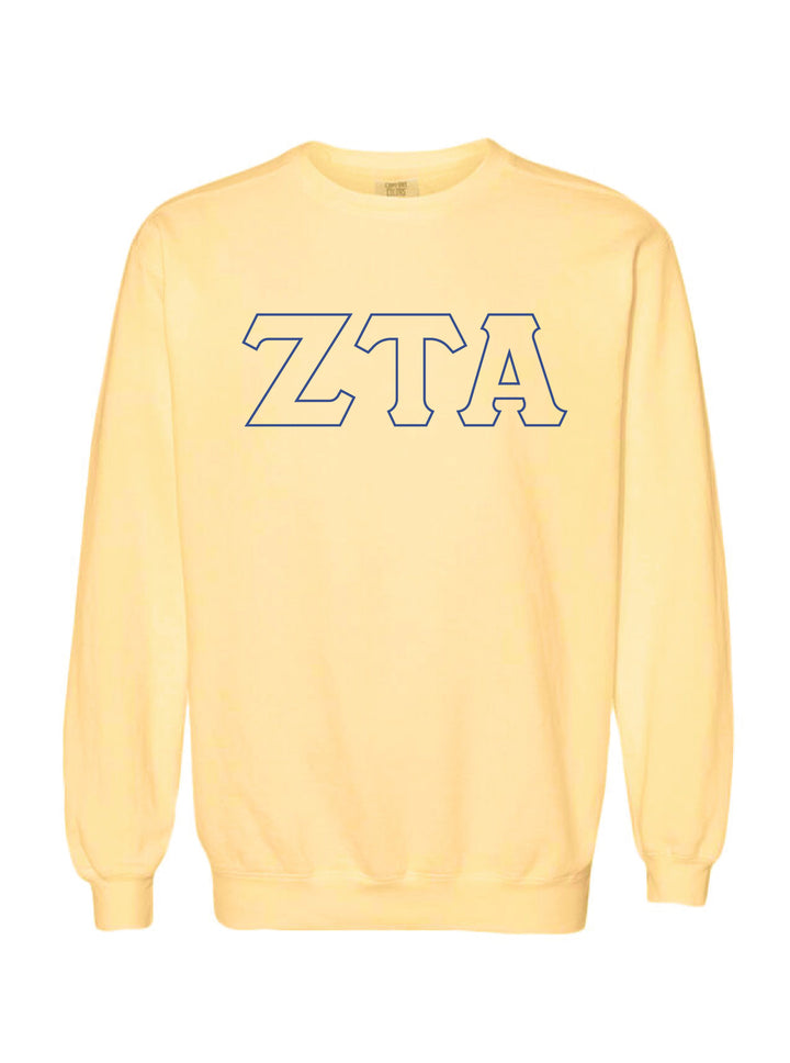 Zeta Tau Alpha Embroidered Outline Butter Crewneck
