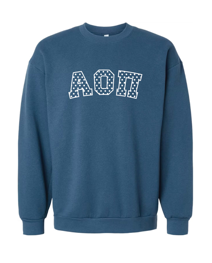 Polka Dot Embroidered Sorority Blue Crewneck