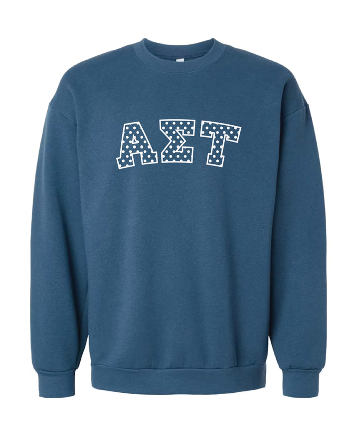 Polka Dot Embroidered Sorority Blue Crewneck
