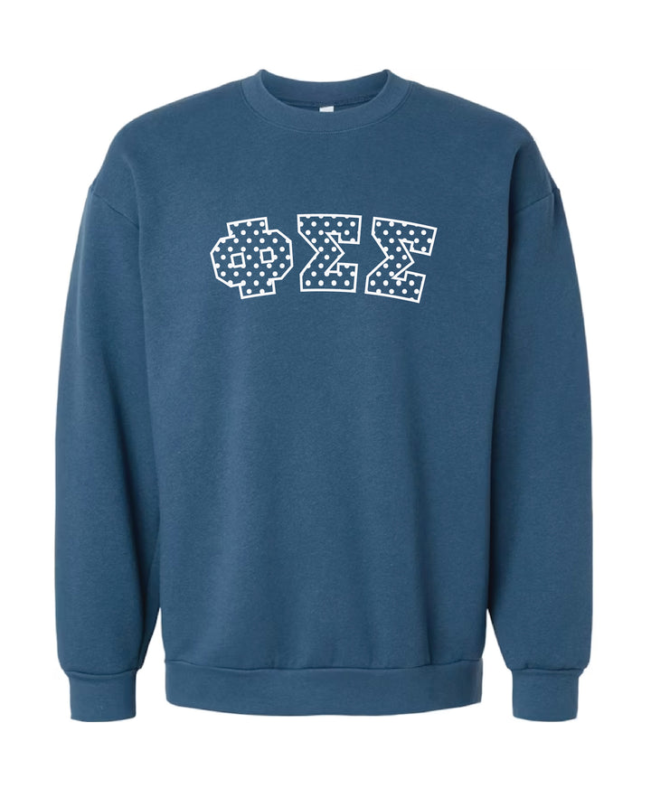 Polka Dot Embroidered Sorority Blue Crewneck