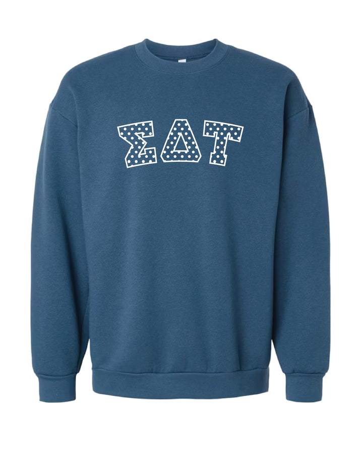 Polka Dot Embroidered Sorority Blue Crewneck