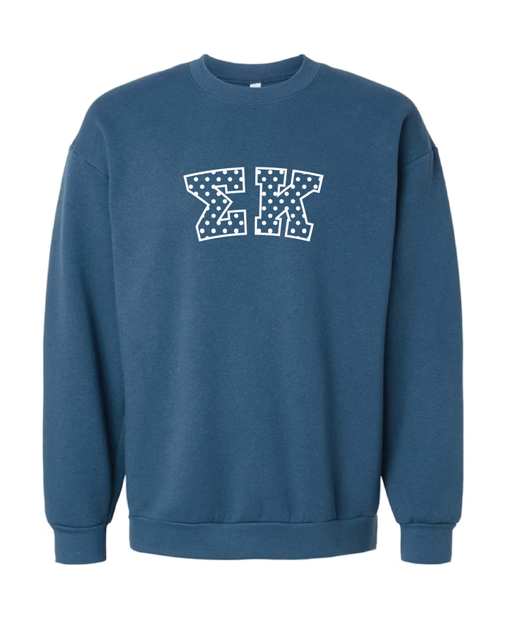 Polka Dot Embroidered Sorority Blue Crewneck