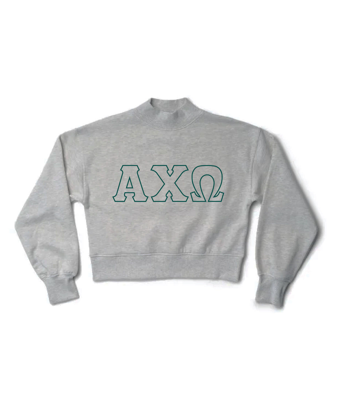 Embroidered Outline Heather Grey Sorority Mock Neck Crewneck