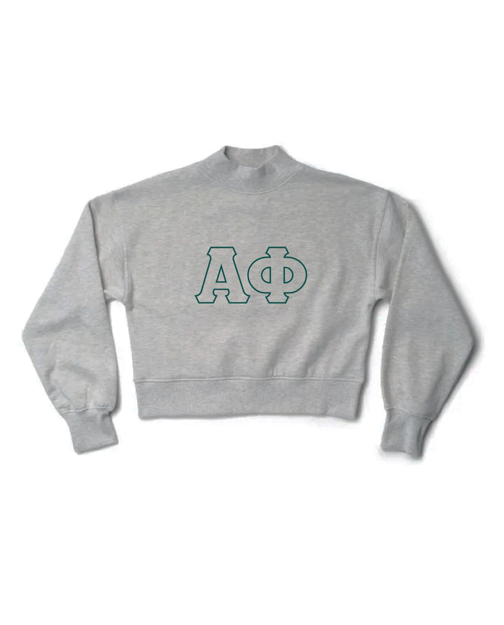 Embroidered Outline Heather Grey Sorority Mock Neck Crewneck