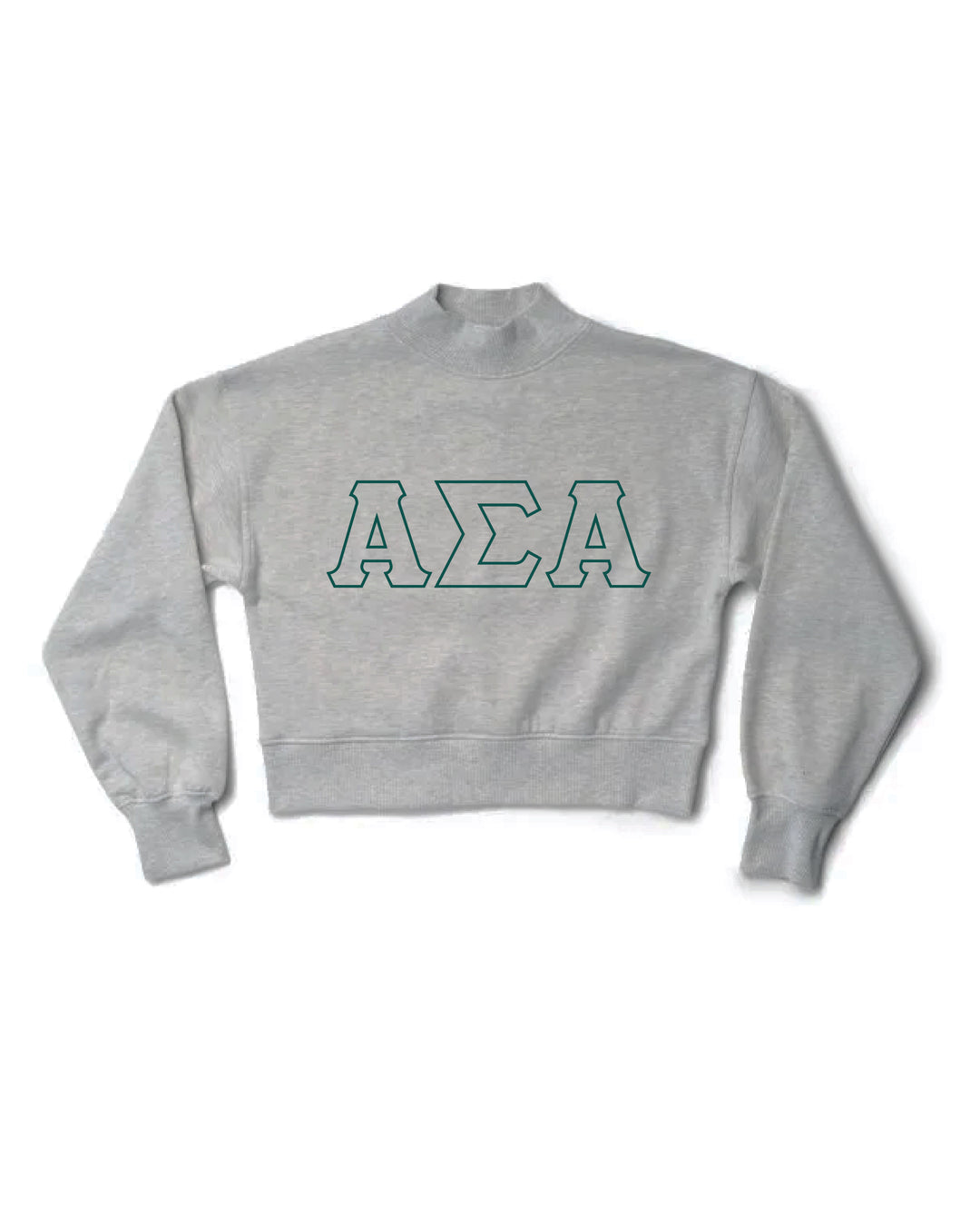 Embroidered Outline Heather Grey Sorority Mock Neck Crewneck