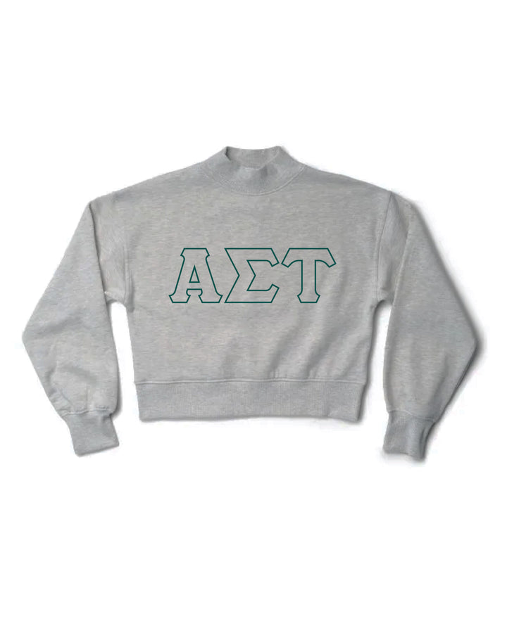 Embroidered Outline Heather Grey Sorority Mock Neck Crewneck