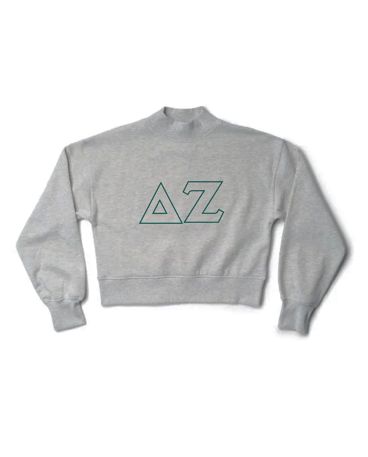Embroidered Outline Heather Grey Sorority Mock Neck Crewneck