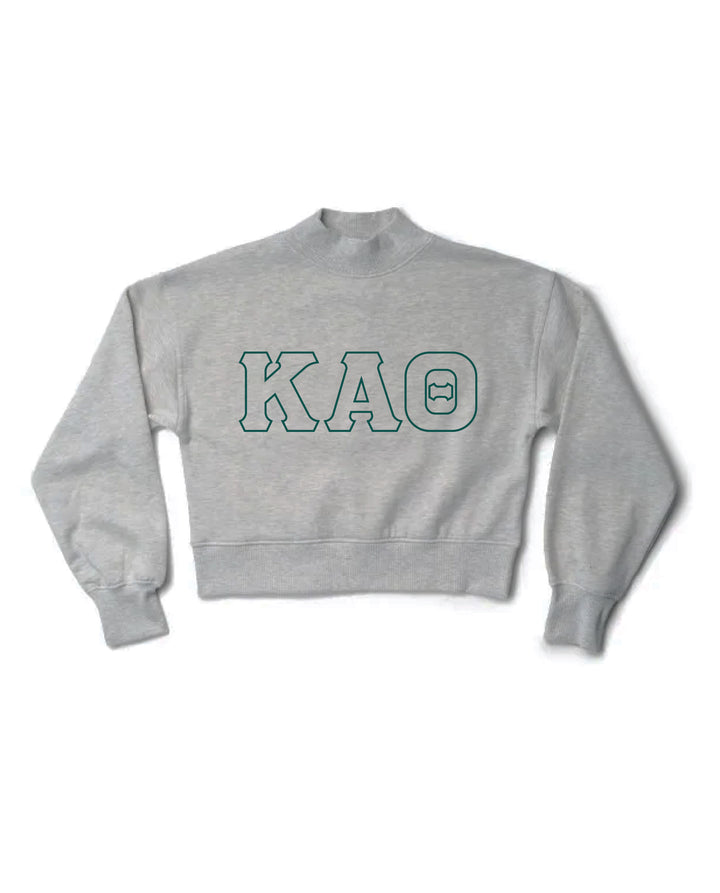 Embroidered Outline Heather Grey Sorority Mock Neck Crewneck