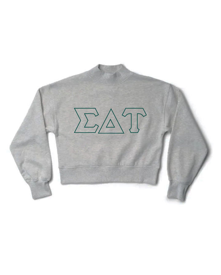 Embroidered Outline Heather Grey Sorority Mock Neck Crewneck