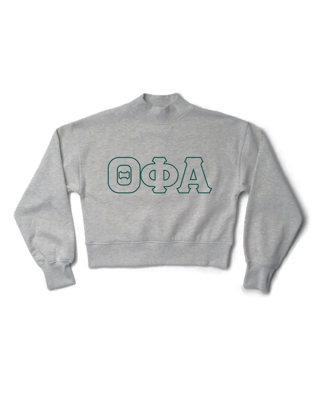 Embroidered Outline Heather Grey Sorority Mock Neck Crewneck