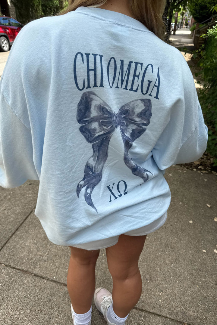 Arctic Blue Bow Light Weight Sorority Crewneck