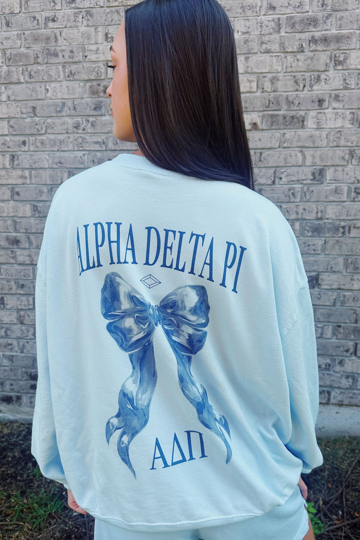 Alpha Delta Pi Arctic Blue Bow Light Weight Sorority Crewneck