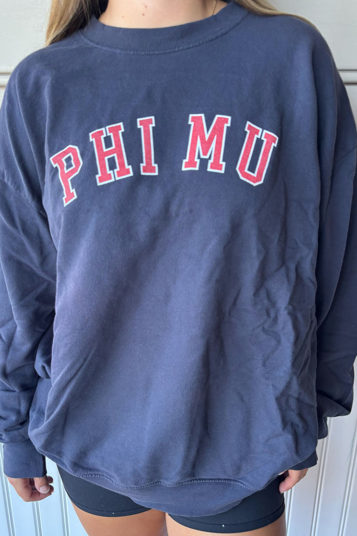 Arched Letter Midnight Sky Sorority Light Weight Crewneck
