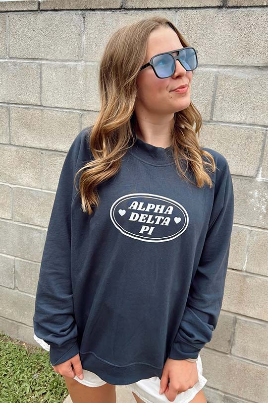 Midnight Sky Alpha Delta Pi Oval Mock Neck Light Weight Crewneck