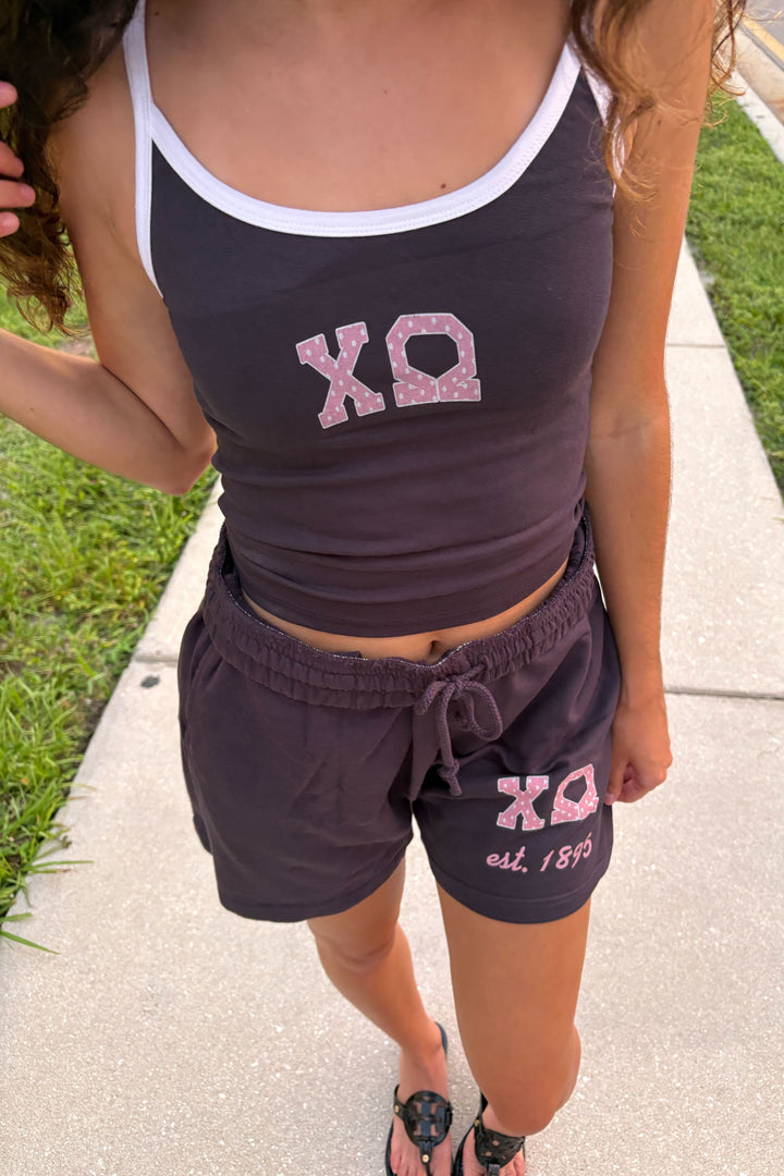 Pink Polka Dot Midnight Sky/White Sorority Contrast Tank