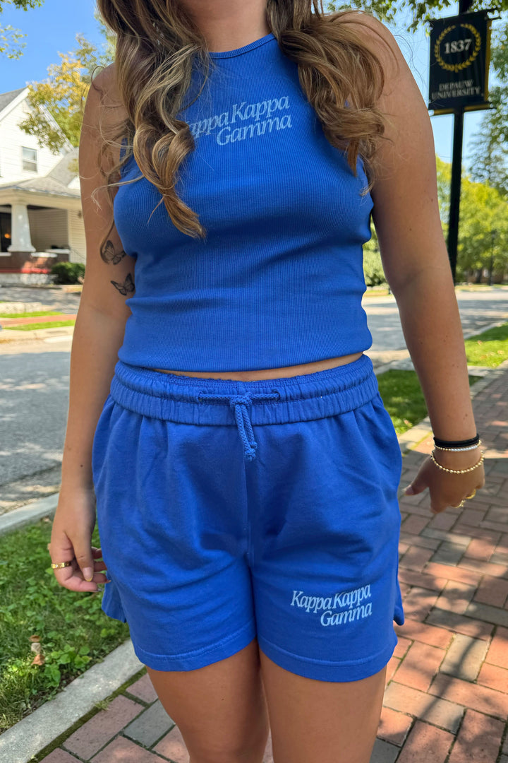 Varsity Blue Slanted Matching Set Tank