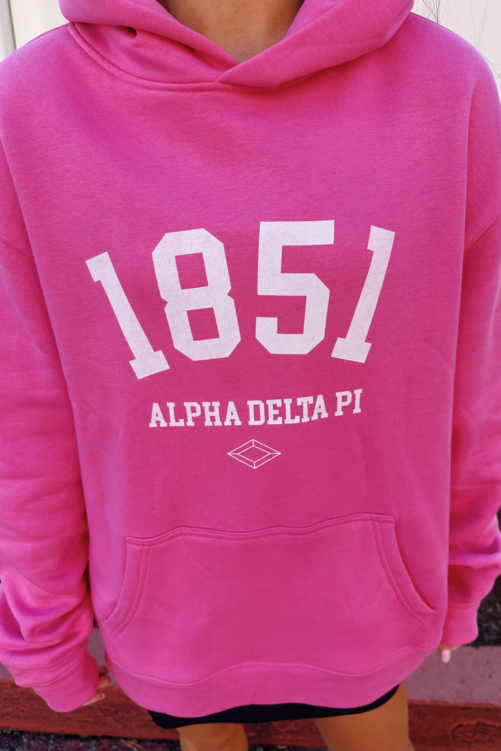 Est Year Hot Pink Heavy Weight Alpha Delta Pi Hoodie