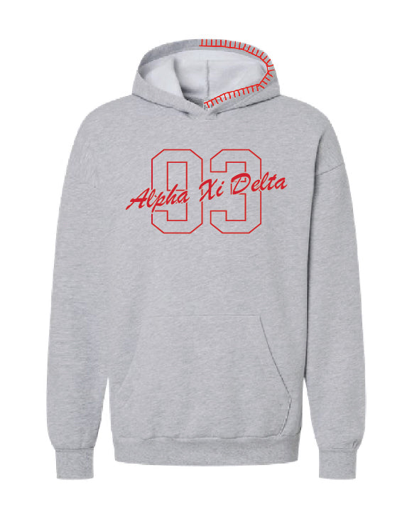 Est Year Outline Red Hood Stitch Sorority Hoodie