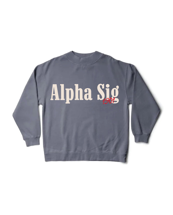 Alpha Sigma Alpha Simple Est Year Mock Neck Crewneck