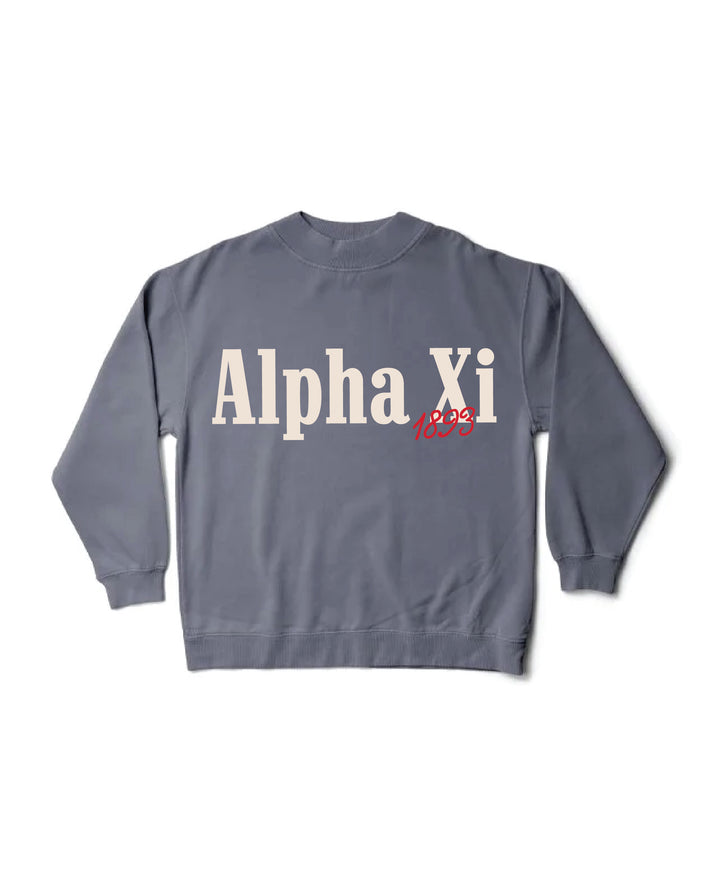 Alpha Xi Delta Simple Est Year Mock Neck Crewneck