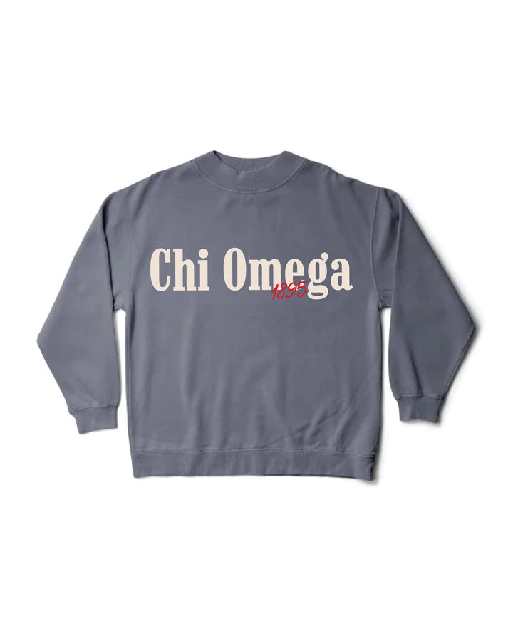 Chi Omega Simple Est Year Mock Neck Crewneck