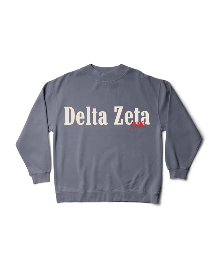 Delta Zeta Simple Est Year Mock Neck Crewneck