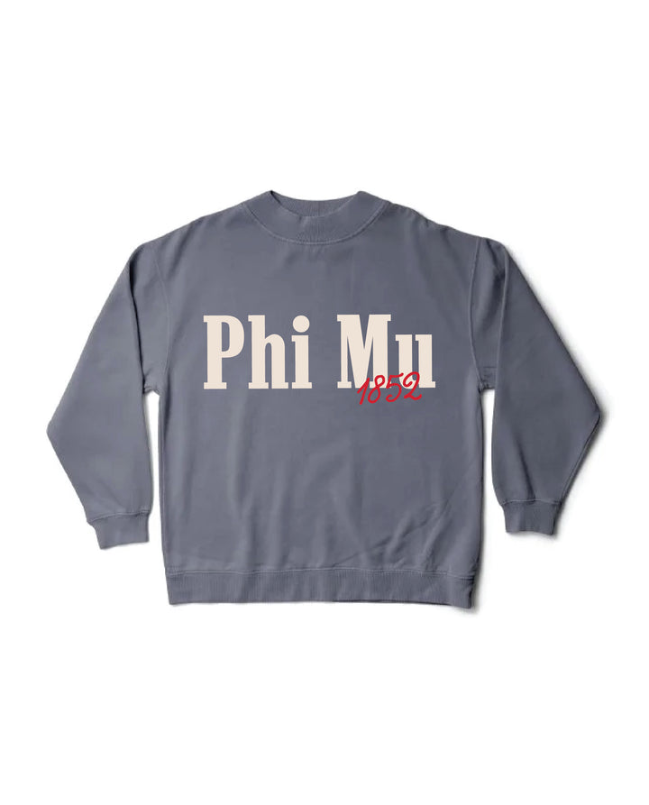 Phi Mu Simple Est Year Mock Neck Crewneck