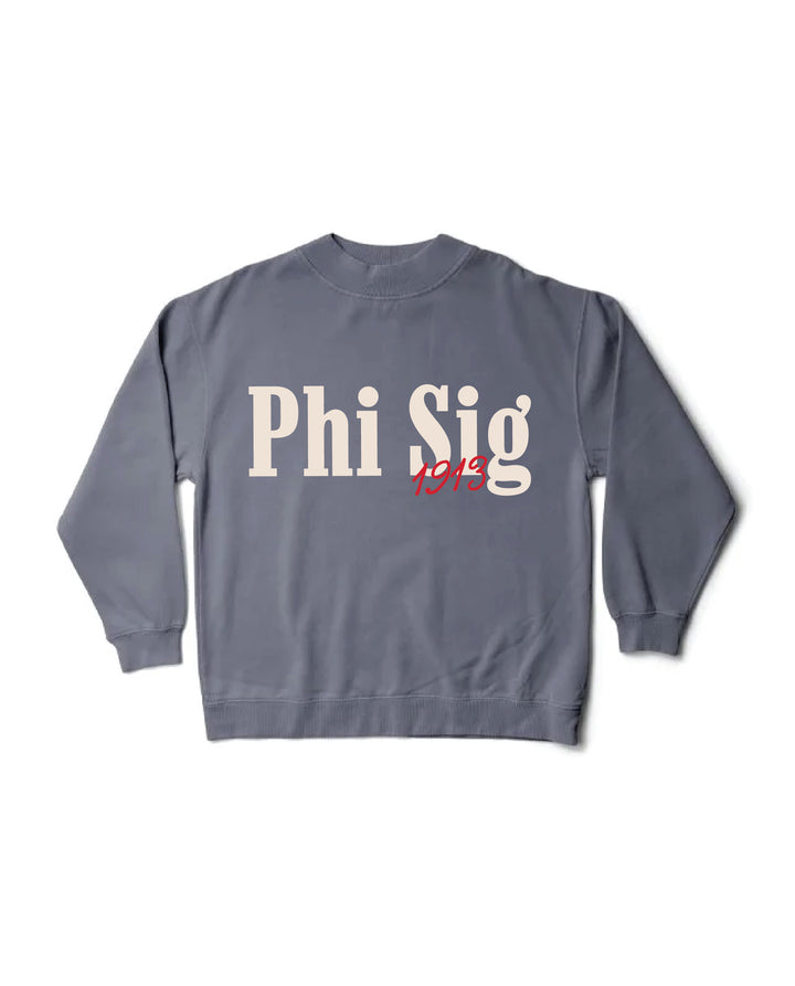 Phi Sigma Sigma Simple Est Year Mock Neck Crewneck