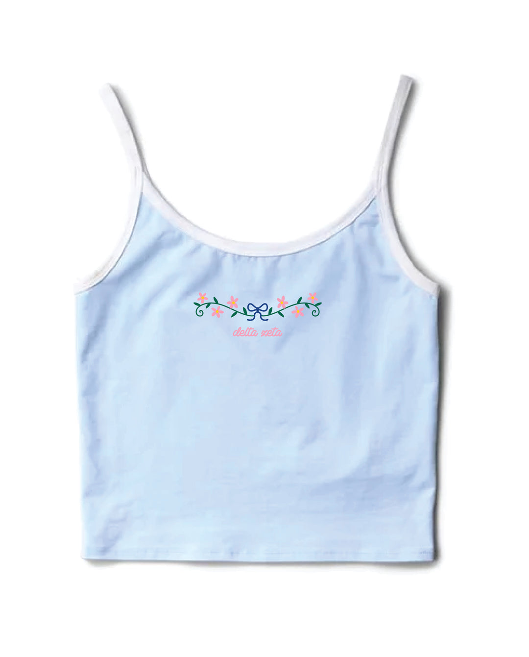 Floral Embroidered Sorority Arctic Blue/White Contrast Tank
