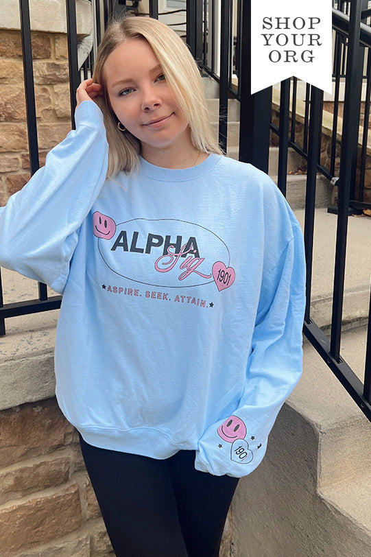 Arctic Blue Smiley Matching Set Sorority Light Weight Crewneck