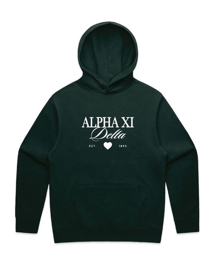 Heart Script Pine Green Heavy Weight Sorority Hoodie