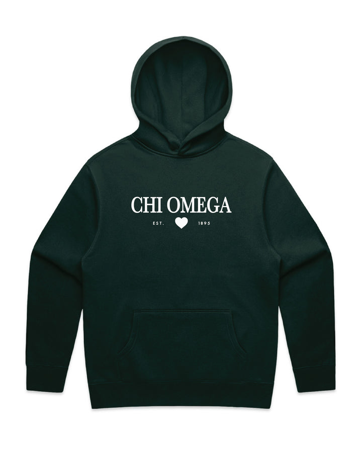 Heart Script Pine Green Heavy Weight Sorority Hoodie