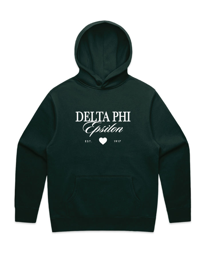 Heart Script Pine Green Heavy Weight Sorority Hoodie