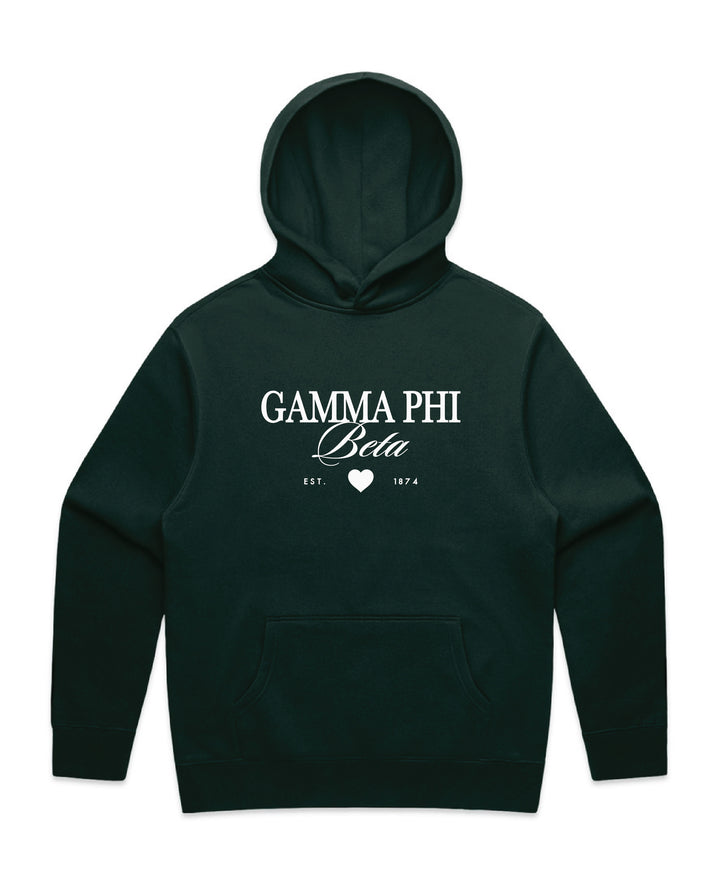 Heart Script Pine Green Heavy Weight Sorority Hoodie