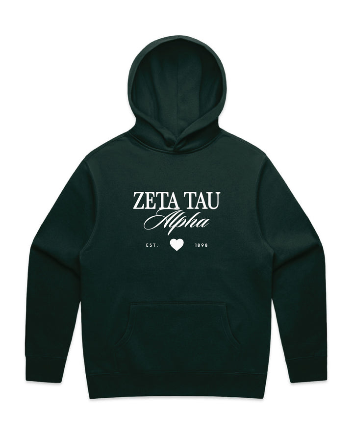 Heart Script Pine Green Heavy Weight Sorority Hoodie