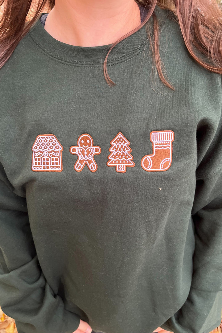 Gingerbread Embroidered Holiday Crewneck