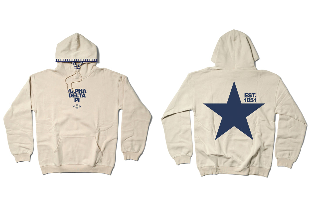 Alpha Delta Pi Hood Stitch Navy Star Sand Hoodie