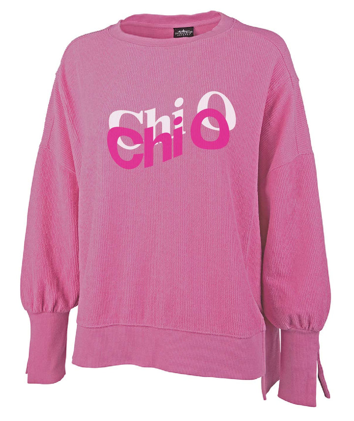 Hot Pink Wavy Corded Crewneck