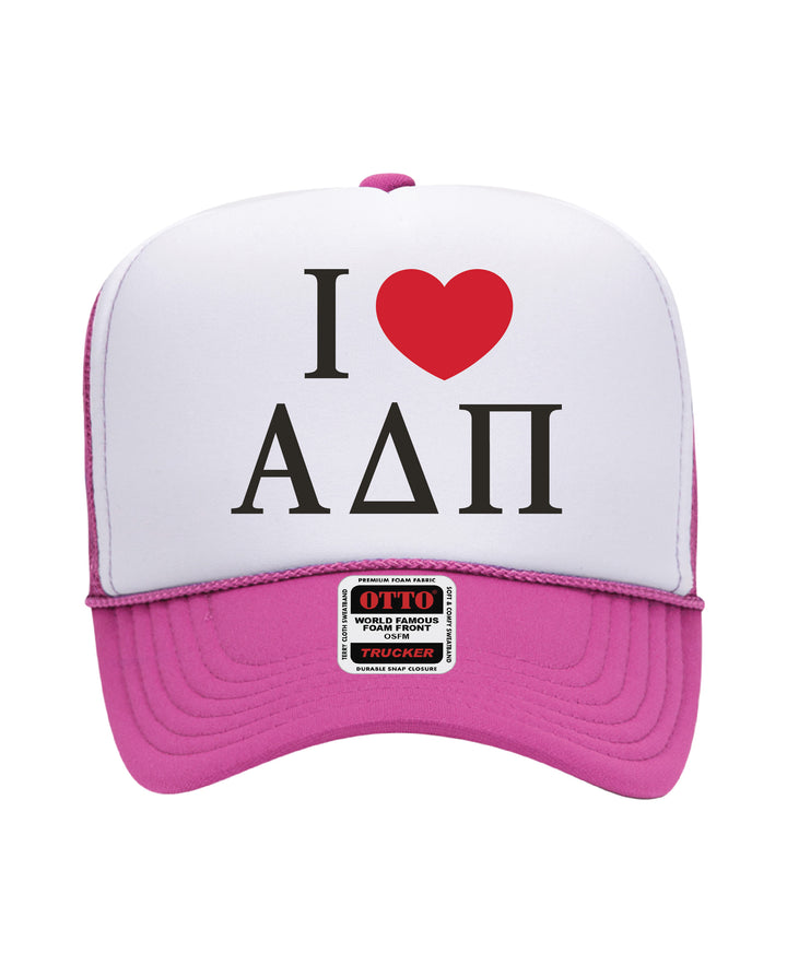 I Love Sorority Embroidered Hot Pink Trucker Hat