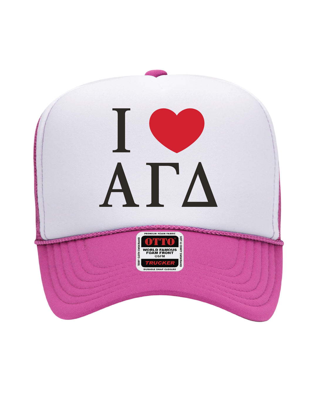 I Love Sorority Embroidered Hot Pink Trucker Hat